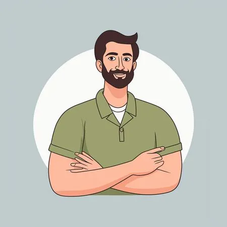 ひげを生やし腕を組んで微笑む男性  AI画像