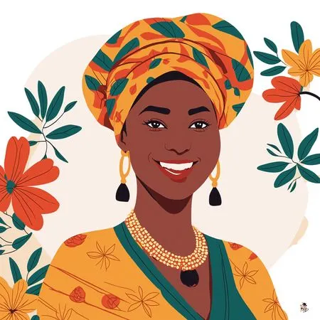 Smiling Woman In Traditional Attire And Headwrap  AI Image