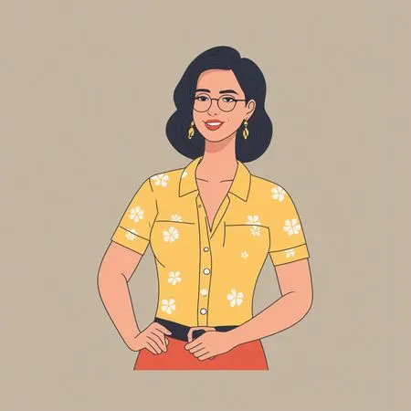 Smiling Woman Wearing Glasses And A Floral Shirt  AI Image