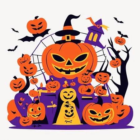 ジャック・オー・ランタンのある不気味なハロウィーンの風景  AI画像