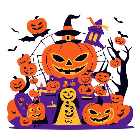 Spooky Halloween Scene With Jack-o-lanterns  AI Image