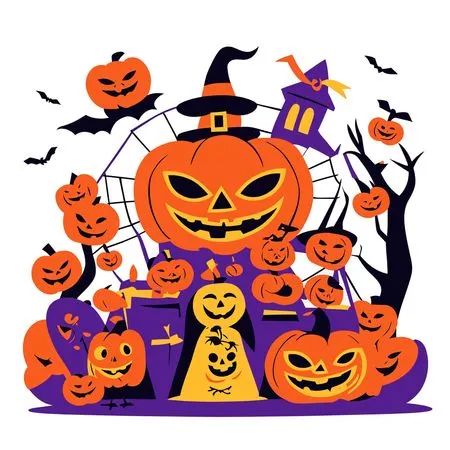 Spooky Halloween Scene With Jack-o-lanterns  AI Image