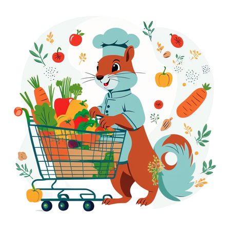 Squirrel Chef Grocery Shopping  AI Image