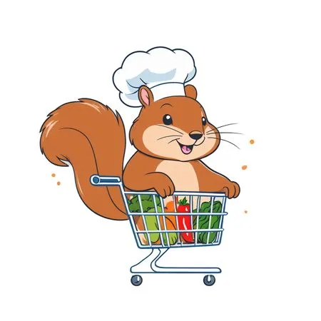 Squirrel Chef Grocery Shopping In A Cart  AI Image