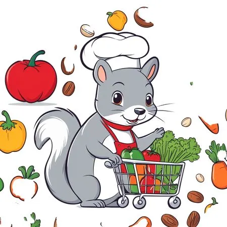 Squirrel Chef Shopping With Cart Of Veggies  AI Image