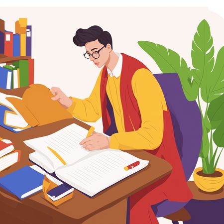Student konzentrierte sich auf das Studium an einem Schreibtisch  AI Image