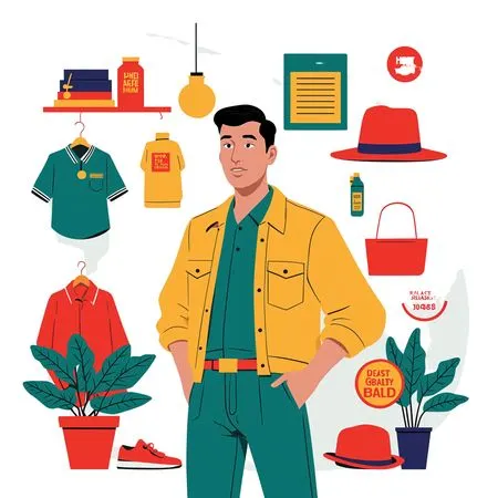 Stylish Man Surrounded By Fashion Items  AI Image