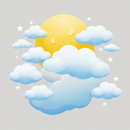 Sun Behind Clouds And Stars  AI Image