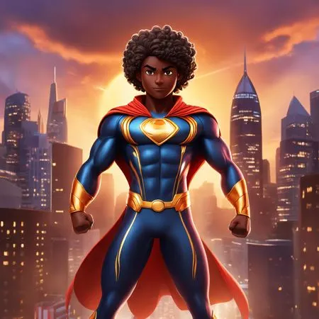 Superhero Stands Boldly With Cityscape Backdrop  AI Image