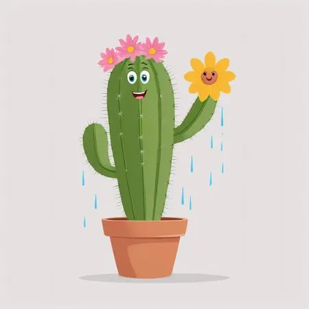 Süßer Kaktus mit Blumen  KI-Bild