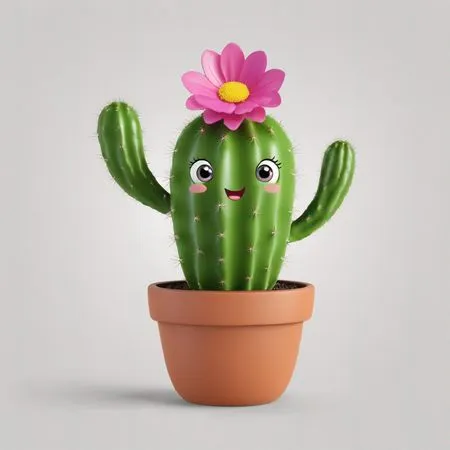 Niedlich, Kaktus, Mit, A, Blume, Und, Lächelndes Gesicht  KI-Bild