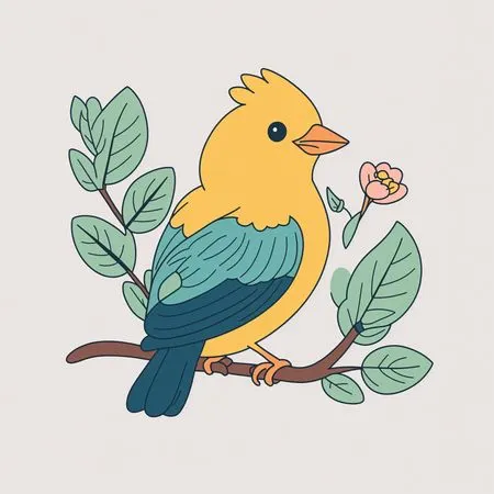 Niedlicher Vogel sitzt auf einem Ast  KI-Bild