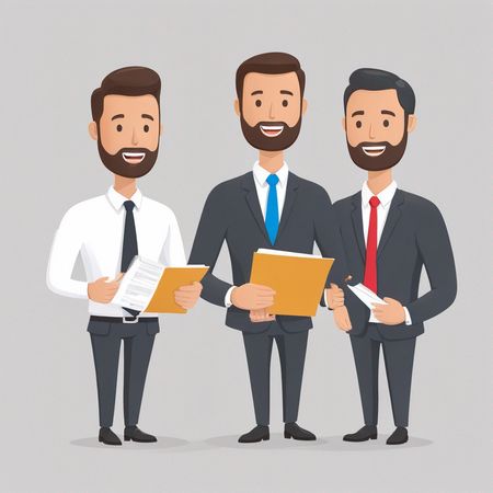 Three Businessmen In Suits Holding Documents  AI Image