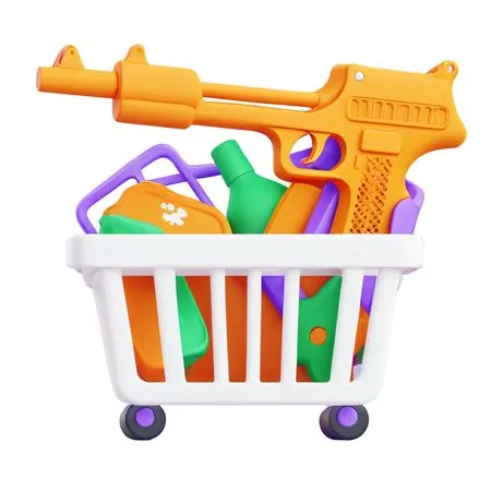 Toy Gun In Shopping Cart  AI Image