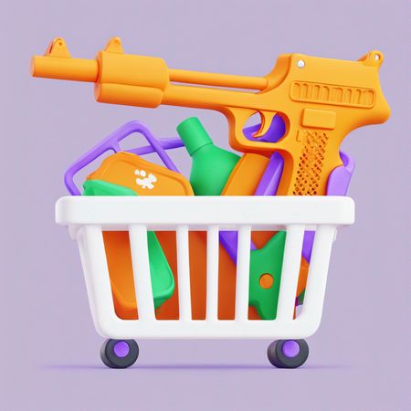 Toy Gun In Shopping Cart  AI Image