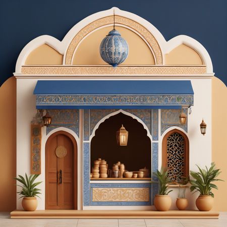 Traditional Moroccan inspired Facade With Lanterns And Ceramics  AI Image