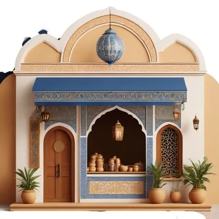 Traditional Moroccan inspired Facade With Lanterns And Ceramics  AI Image