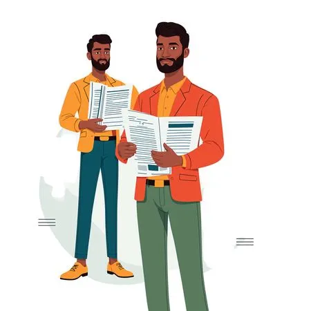 Two Men In Suits Reading Documents  AI Image