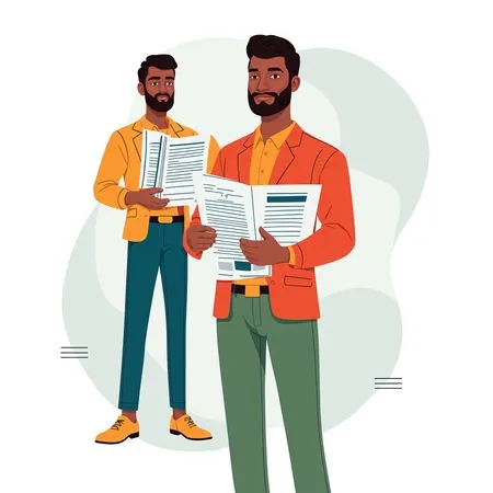 Two Men In Suits Reading Documents  AI Image
