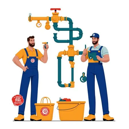 Two Plumbers Working On Pipes  AI Image