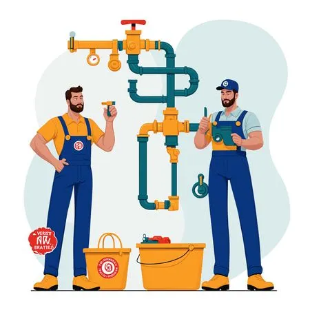 Two Plumbers Working On Pipes  AI Image