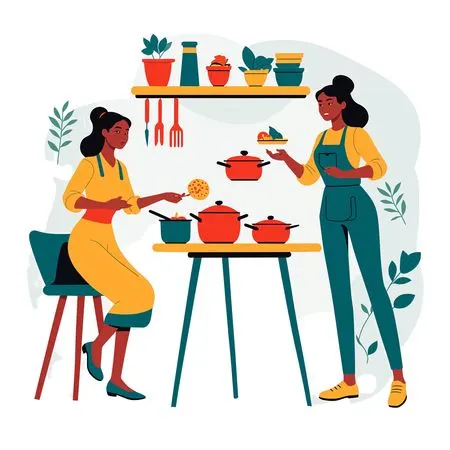Two Women Cooking In A Kitchen  AI Image