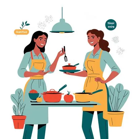 Two Women Cooking Together In A Kitchen  AI Image