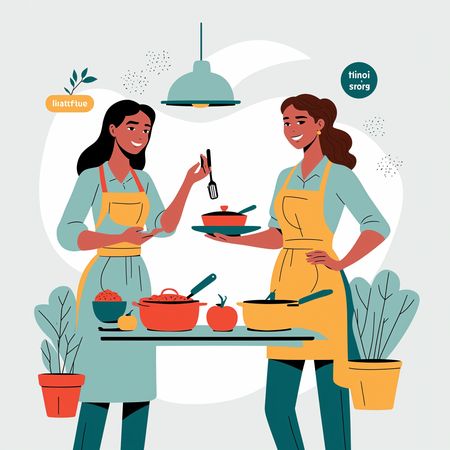 Two Women Cooking Together In A Kitchen  AI Image