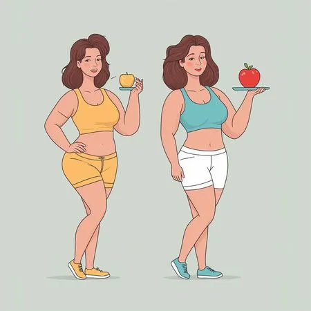 フィットネスの旅の異なる段階を表す2人の女性  AI画像