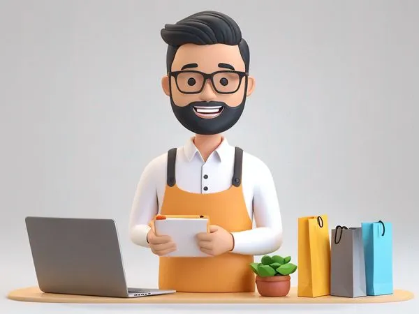 Un homme d'affaires avec un ordinateur portable et des sacs de courses  Image IA
