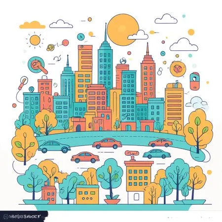 Vibrant Cityscape With Skyscrapers And Cars  AI Image