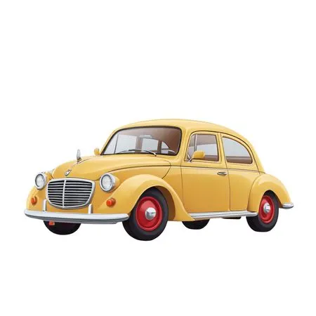 Vintage Yellow Car With Red Wheels  AI Image