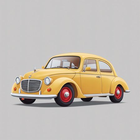 Vintage Yellow Car With Red Wheels  AI Image