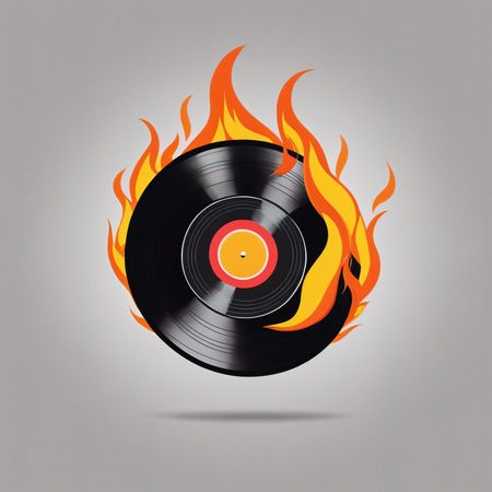Vinyl Record Engulfed In Flames  AI Image