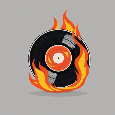 Vinyl Record Engulfed In Flames  AI Image