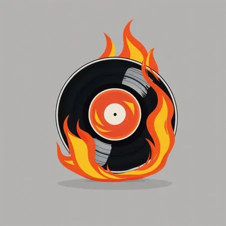 Vinyl Record Engulfed In Flames  AI Image