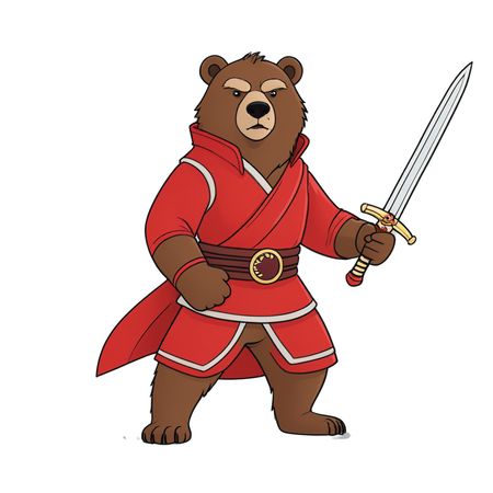Warrior Bear With Sword In Red Outfit  AI Image