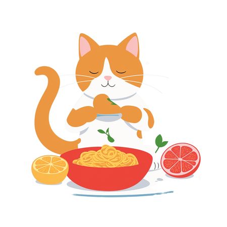 Whimsical Cat Preparing Pasta  AI Image