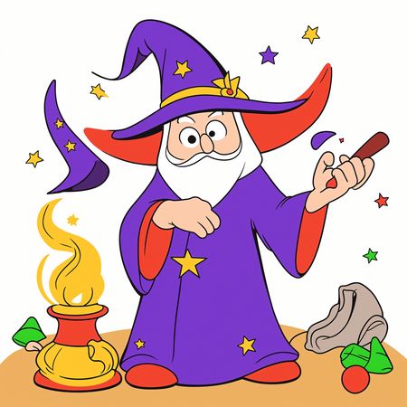 杖で魔法をかける魔法使い  AI画像