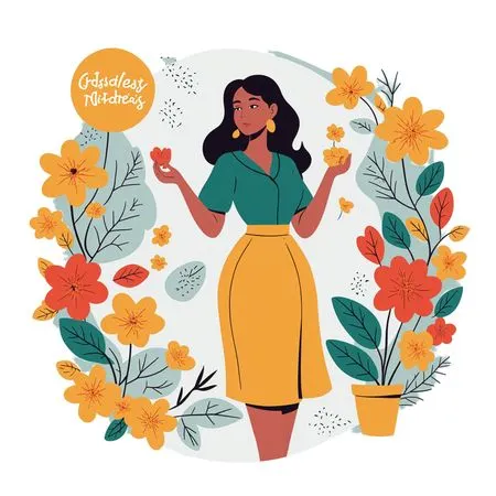 Woman Among Colorful Flowers  AI Image