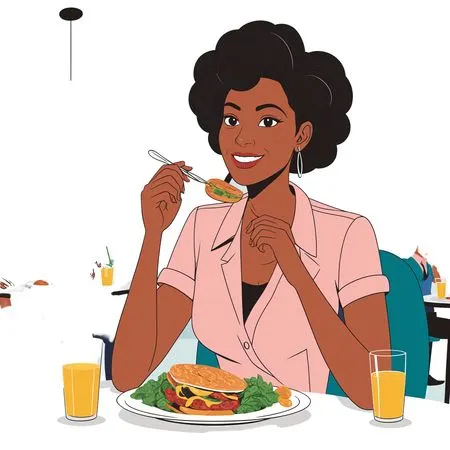 Woman Enjoying A Meal At A Restaurant  AI Image