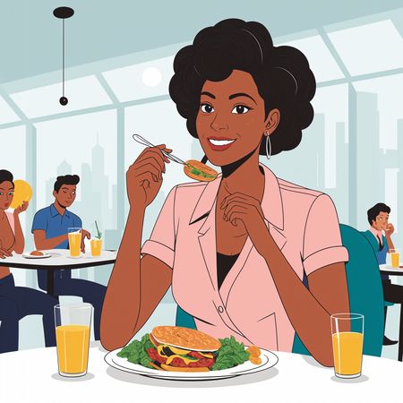 Woman Enjoying A Meal At A Restaurant  AI Image