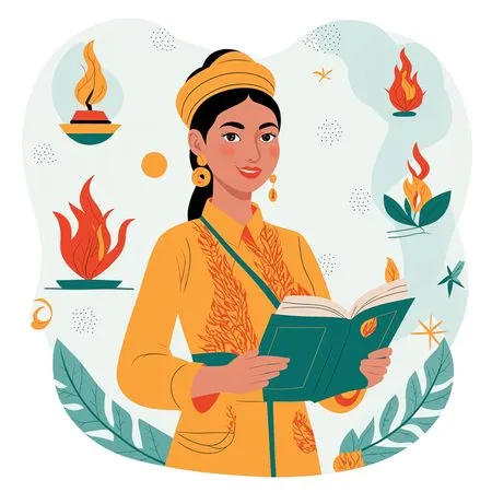 Woman In Traditional Attire Reading A Book  AI Image