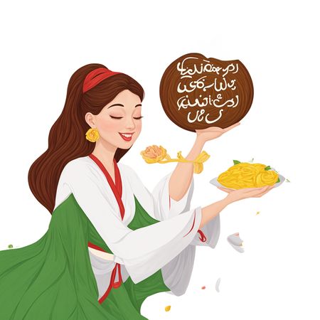 Woman In Traditional Attire Serving Food  AI Image