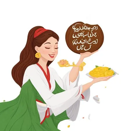 Woman In Traditional Attire Serving Food  AI Image