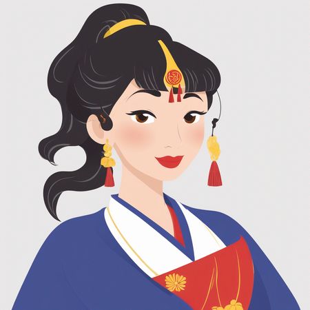 Woman In Traditional Kimono Dress with fashion accesssories  AI Image