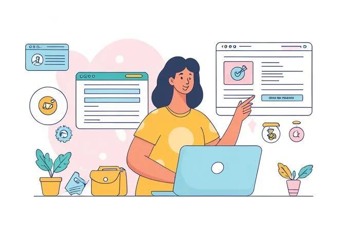 Woman Managing Tasks On Laptop In Digital Workspace AI Image