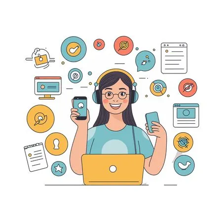 Woman Multitasking With Tech Devices  AI Image