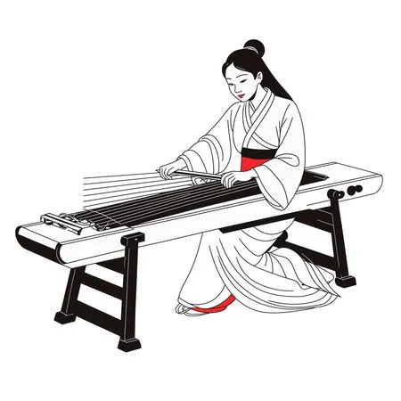 Woman Playing A Koto In Traditional Attire  AI Image