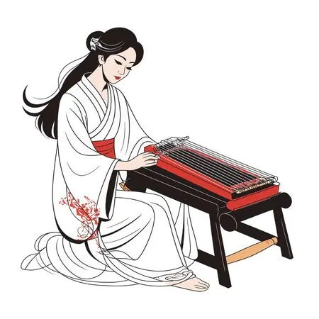 Woman Playing A Koto In Traditional Attire  AI Image